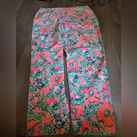 Lilly Pulitzer Luxletic Corso Crop Pants "Soleil Pink Perfect Poppy Golf Size 14 - Picture 2 of 3
